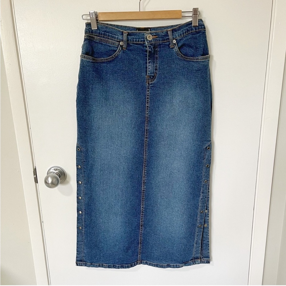 Vintage 90's / Y2K Dynamite Grommet Denim Midi Skirt Blue size Small